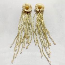 Long floral clusters of bugle tassel flower earrings