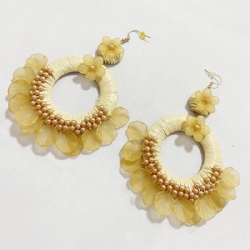 Exaggerated raffia floral handmade earring