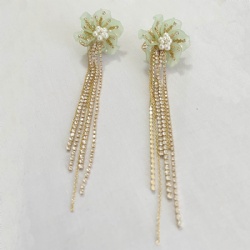 Long floral rhinestone tassel earring