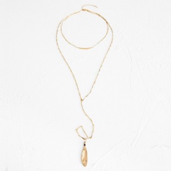 long chain leaf shape texture pendant necklace