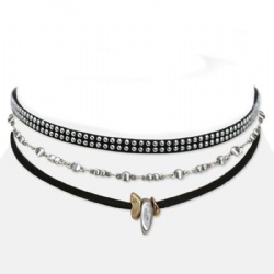 triple vintage choker with rivet necklace