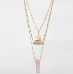 Multi rows elegant pink quartz natural stone pendant necklace