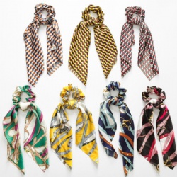 Multi colors printed long ribbon scrunchies