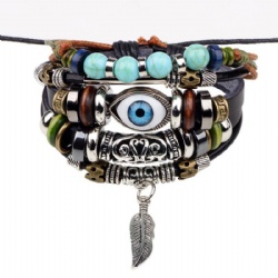 bead string eyes feathers bracelet set